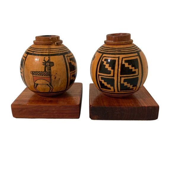 Native American Gourd Candle Candlestick Holders Deer Pueblo Inspired Design - Picture 3 of 7